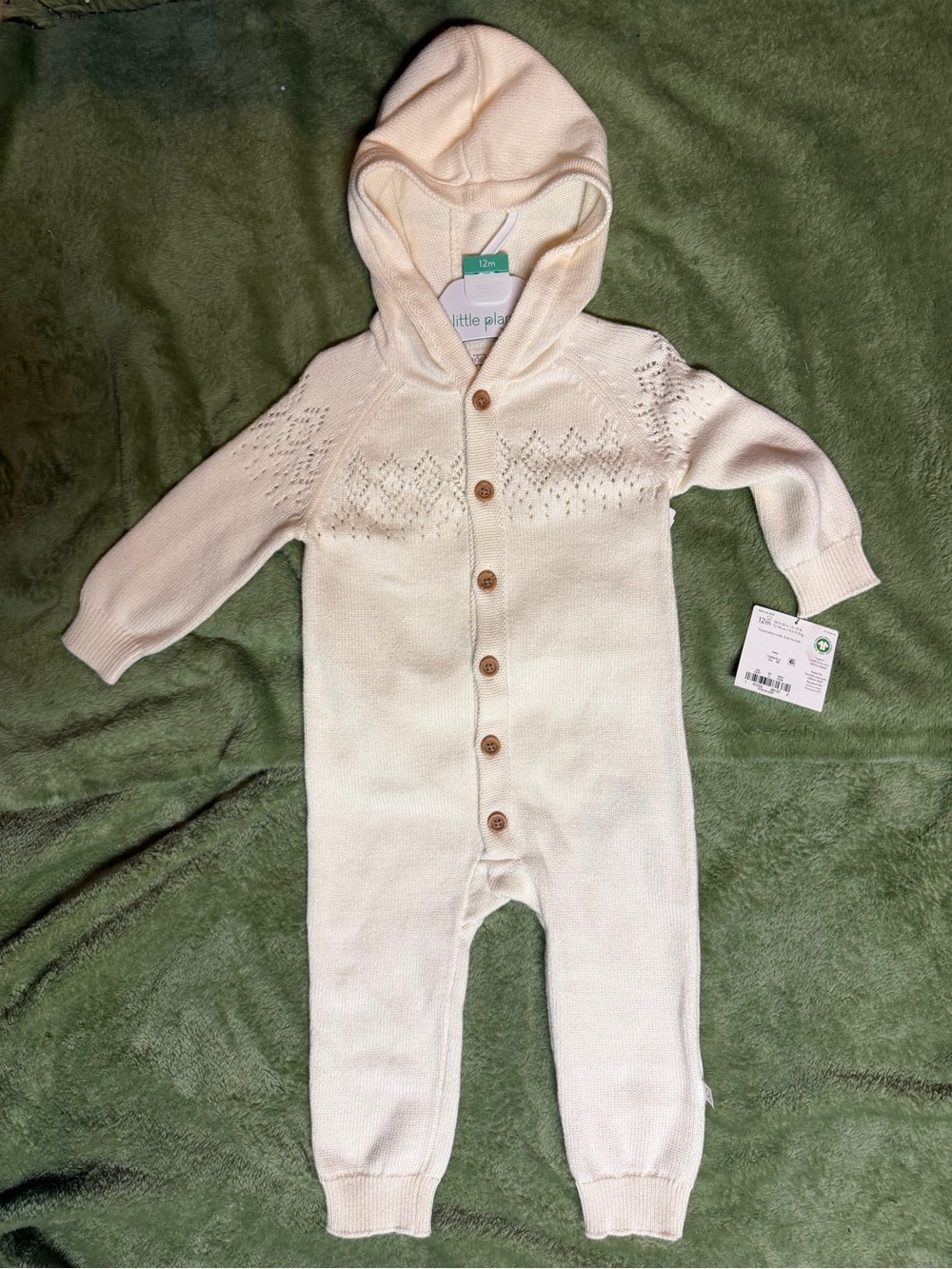 Little Planet Organic Cream Hooded Romper Boy Girl Gender Neutral 12 month NWT